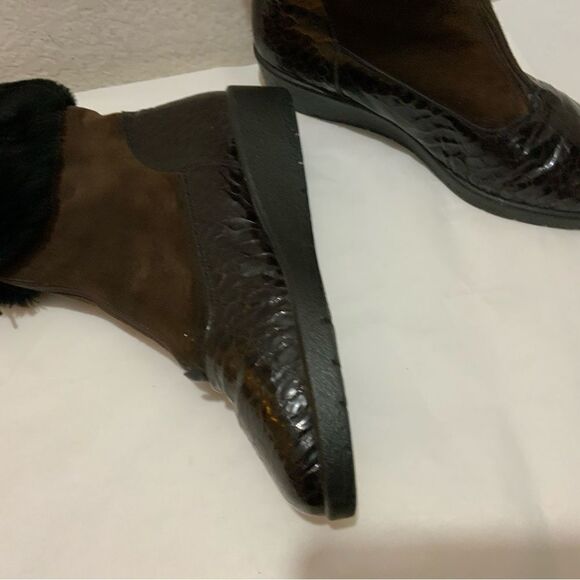 Rieker Brown Alligator Print Faux Fur Zip Up Boots Women's 5.5 UK / US 7.5 - Picture 7 of 10